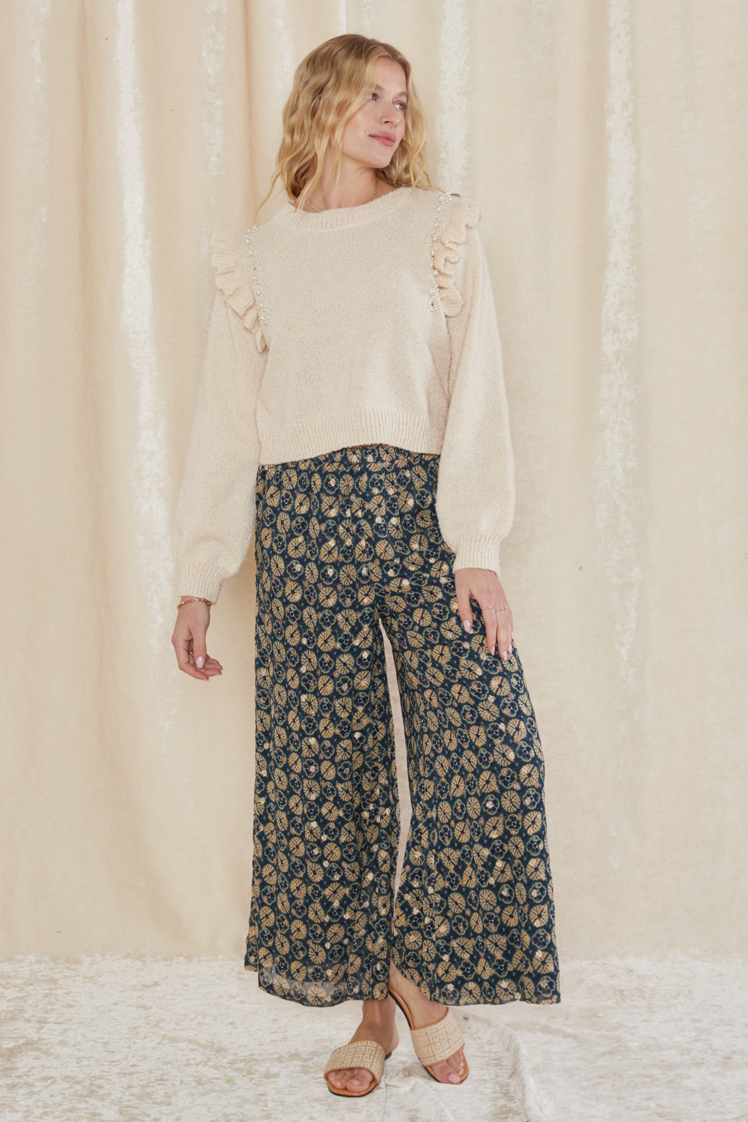 High Waisted Floral Wide Leg Pants