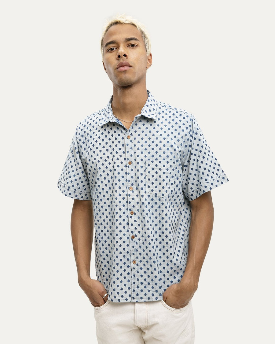 Fera Indigo Short Sleeve Button Down