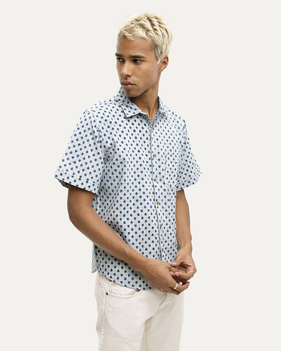 Fera Indigo Short Sleeve Button Down