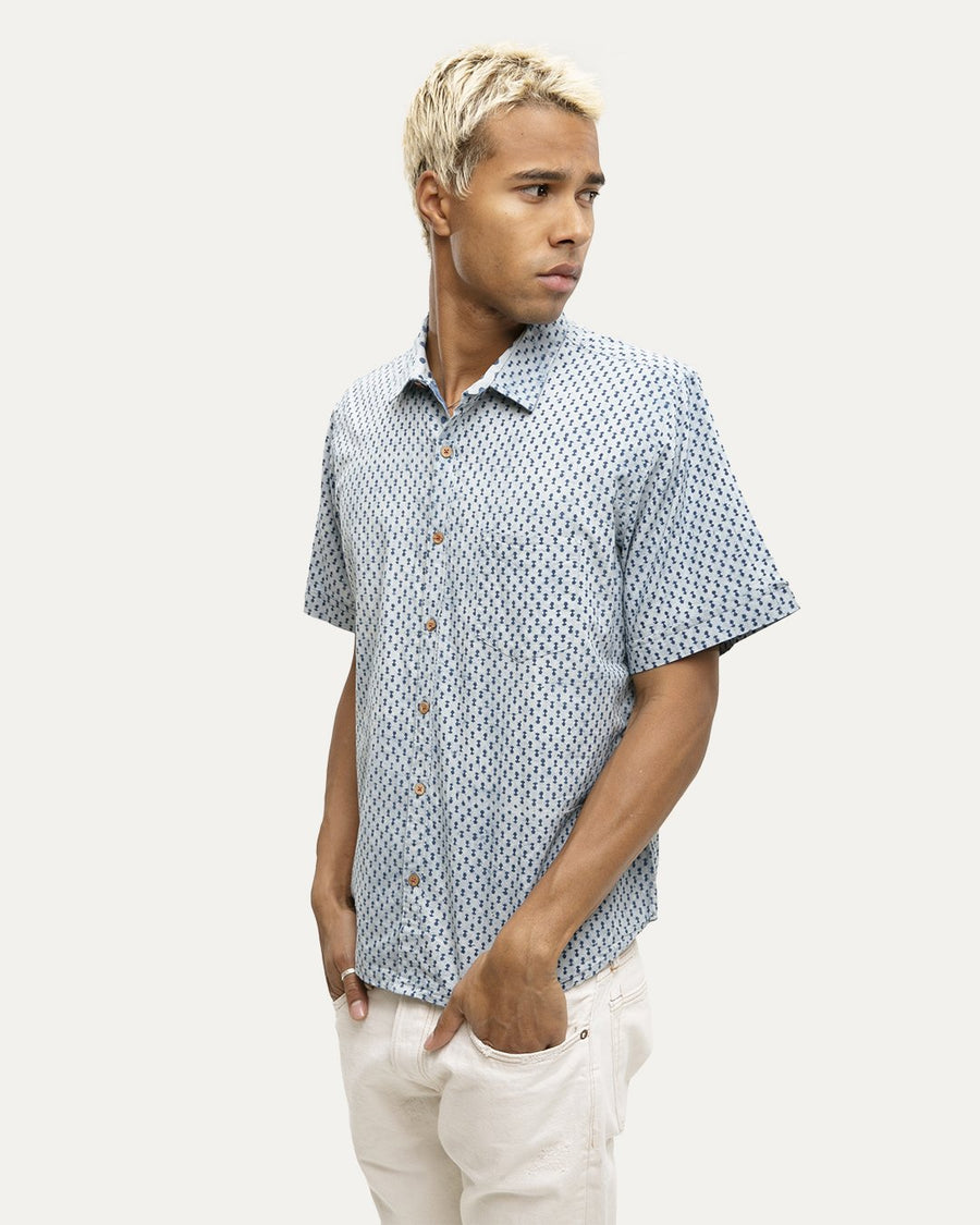 Aakash Indigo Short Sleeve Button Down