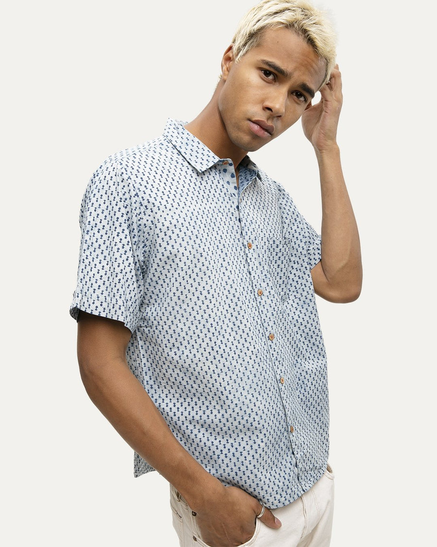 Aakash Indigo Short Sleeve Button Down