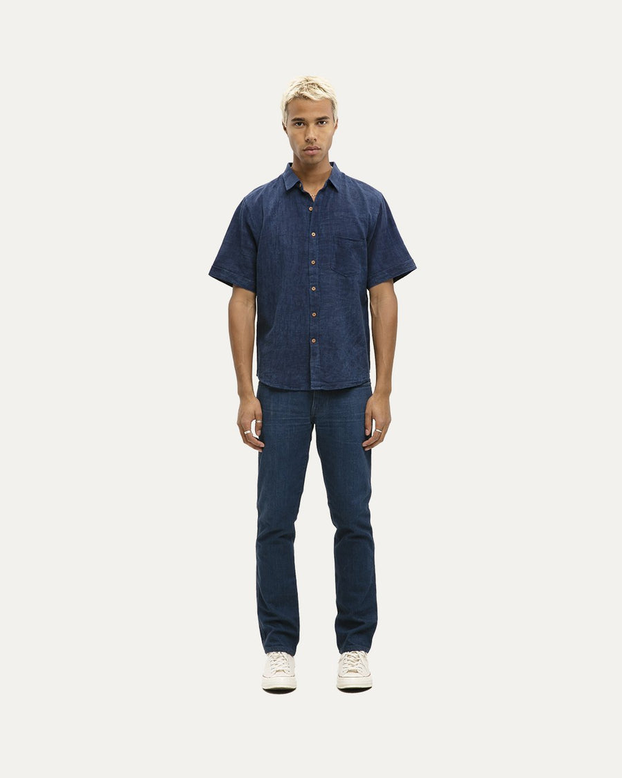 Maharasa Indigo Short Sleeve Button Down