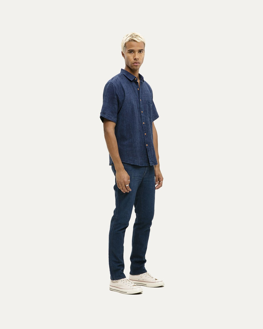 Maharasa Indigo Short Sleeve Button Down