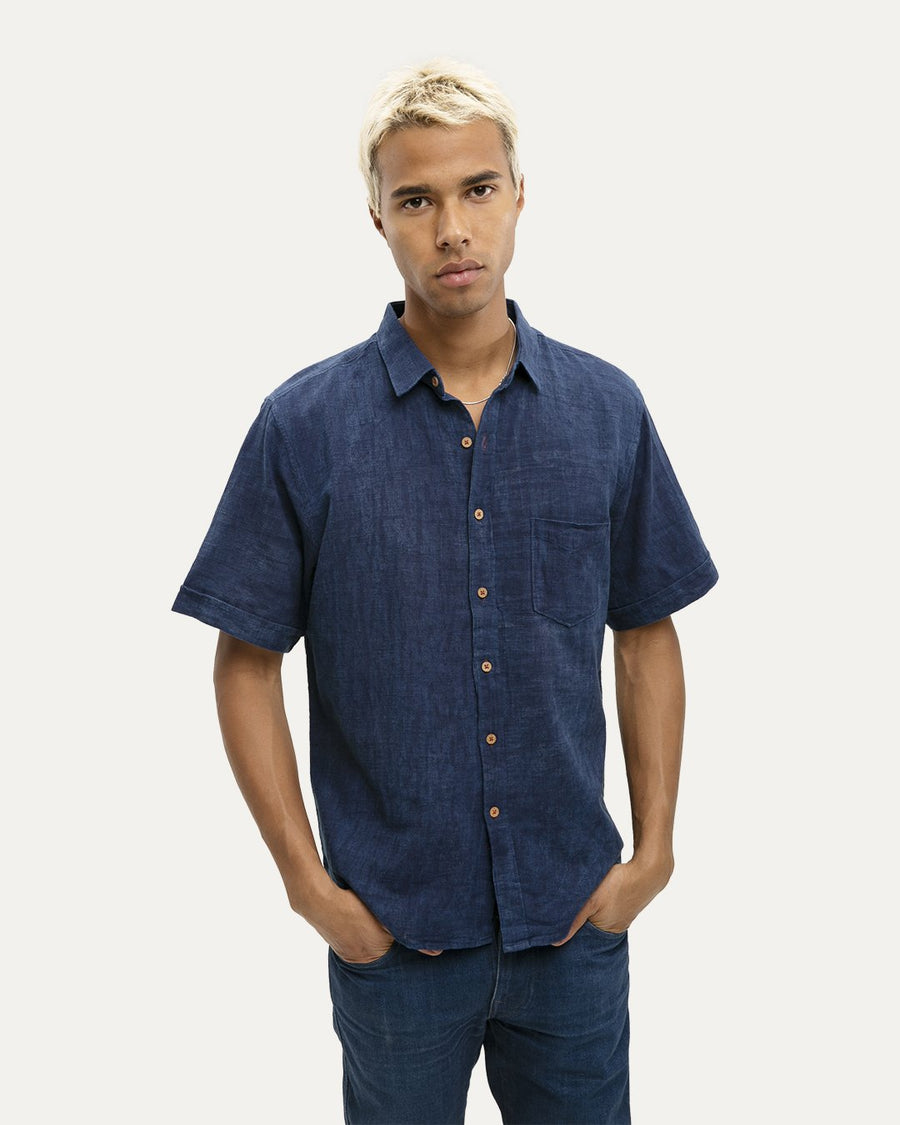 Maharasa Indigo Short Sleeve Button Down