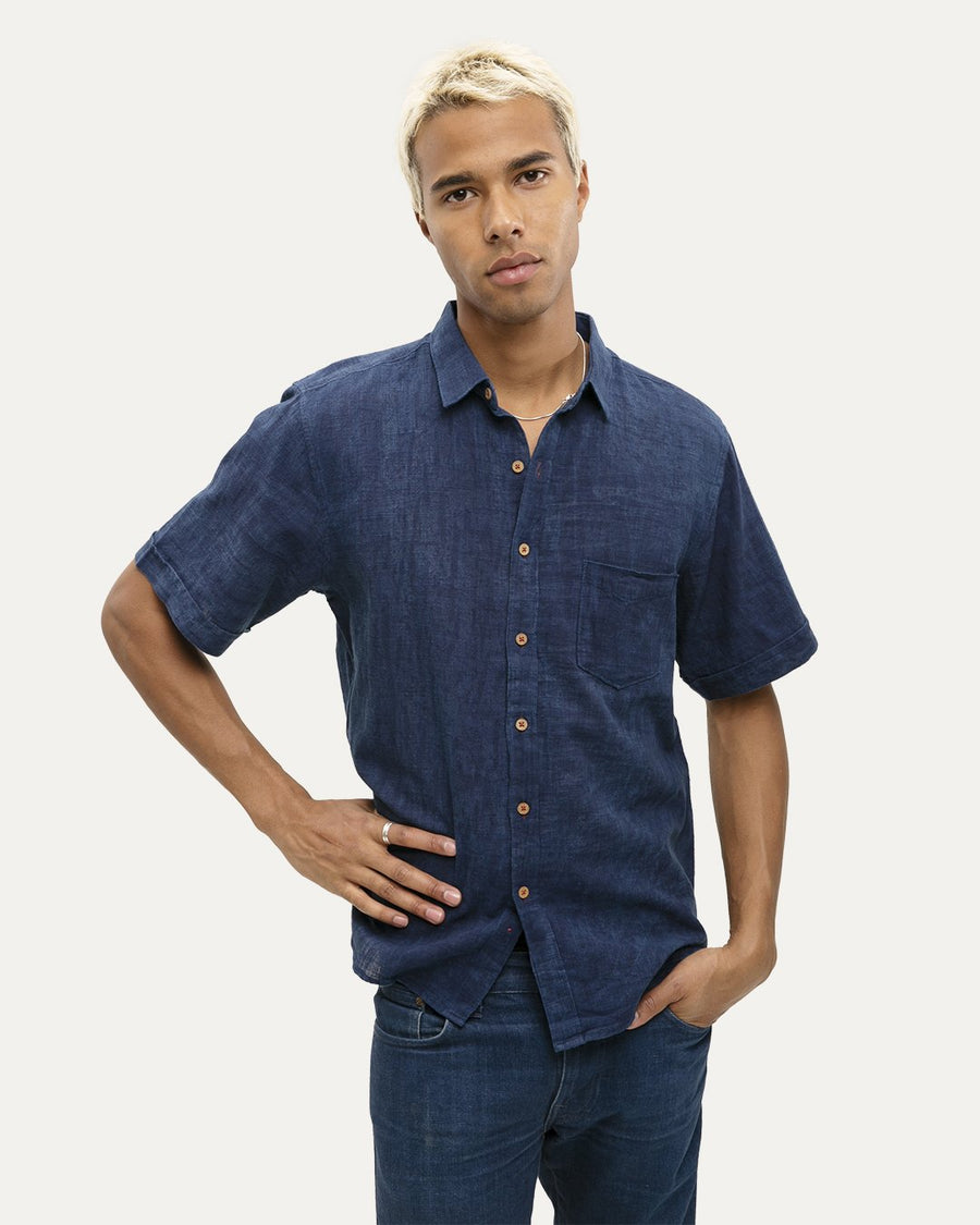 Maharasa Indigo Short Sleeve Button Down