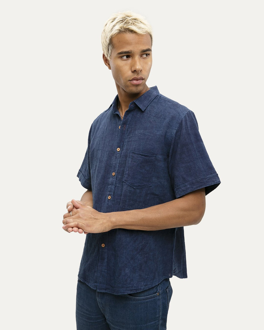 Maharasa Indigo Short Sleeve Button Down