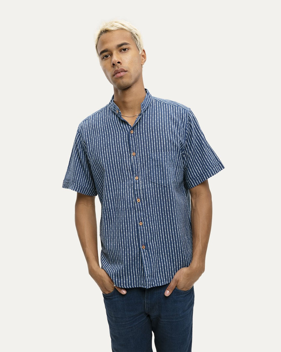 Mitra Indigo Short Sleeve Button Down