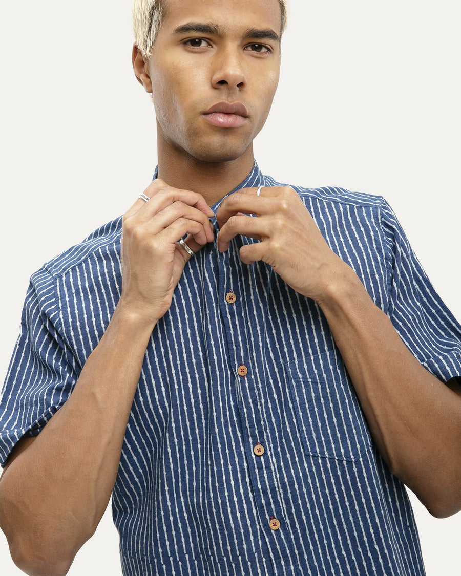 Mitra Indigo Short Sleeve Button Down