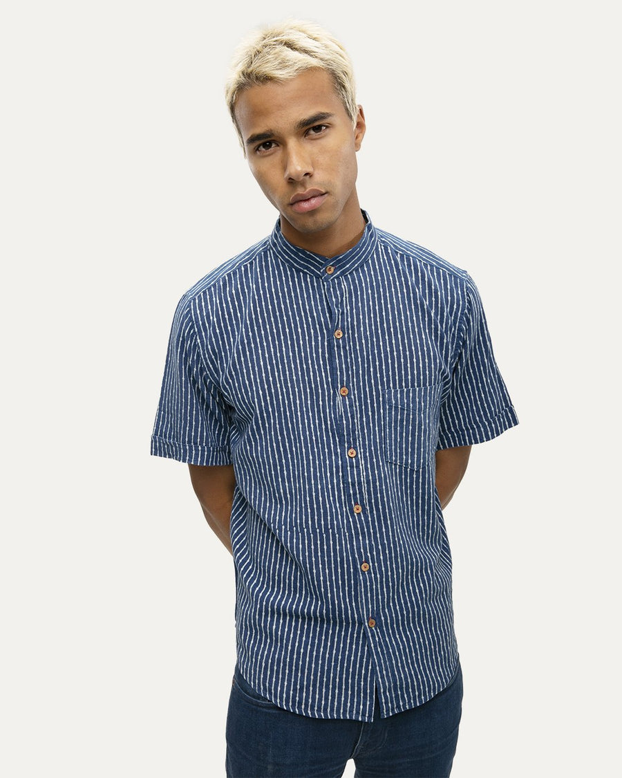 Mitra Indigo Short Sleeve Button Down