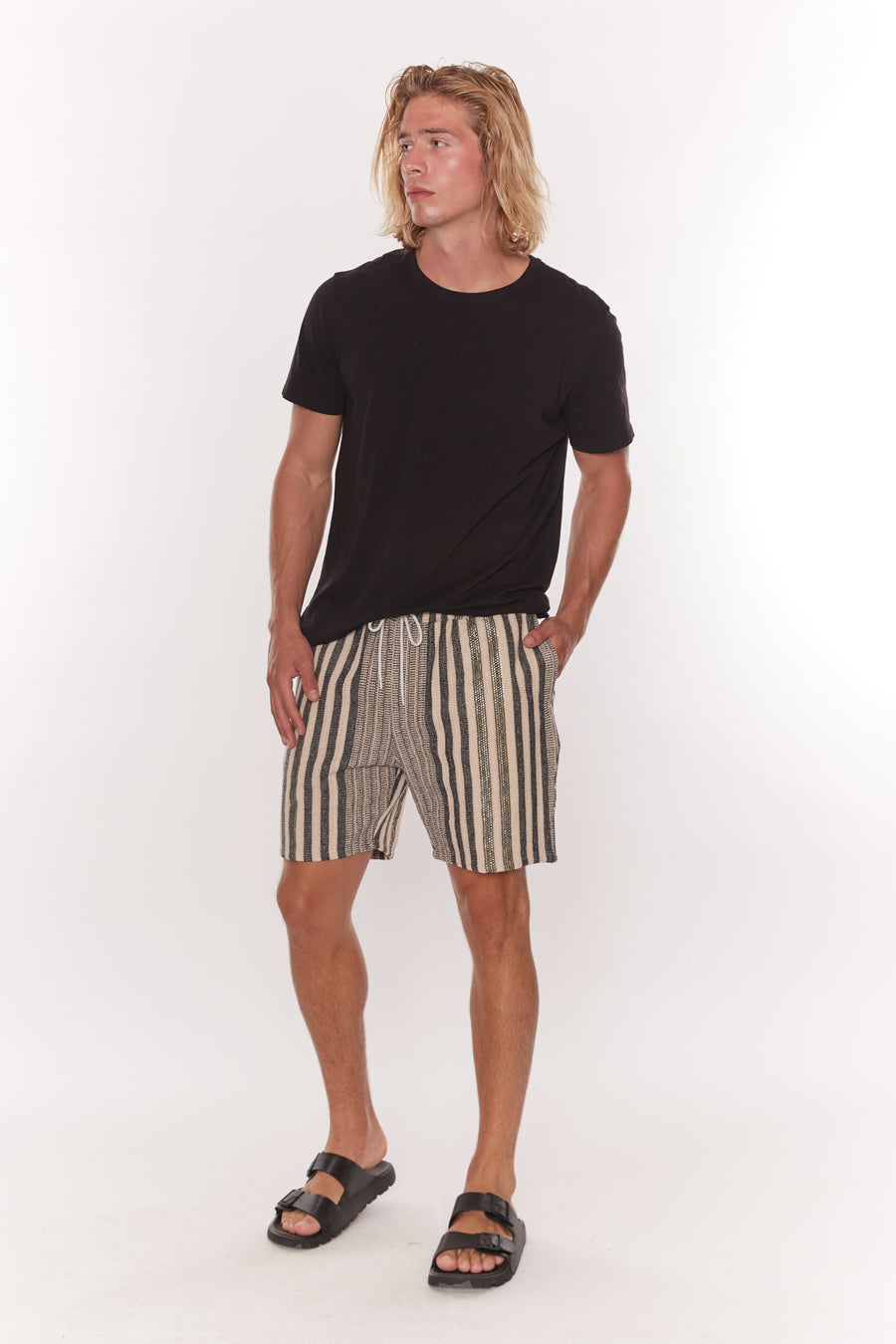 Calicut Black And White Striped Shorts