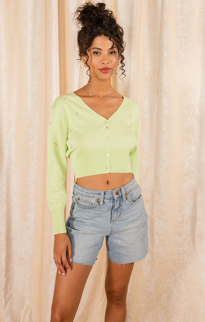 Felicity Cropped Cardigan Lime